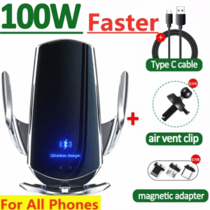 Acheter chargeur de voiture sans fil 100W magnétique avec support téléphone – Compatible iPhone 11, 12, 13, 14, 15 16 Pro, Samsung, Xiaomi – Charge rapide USB-C