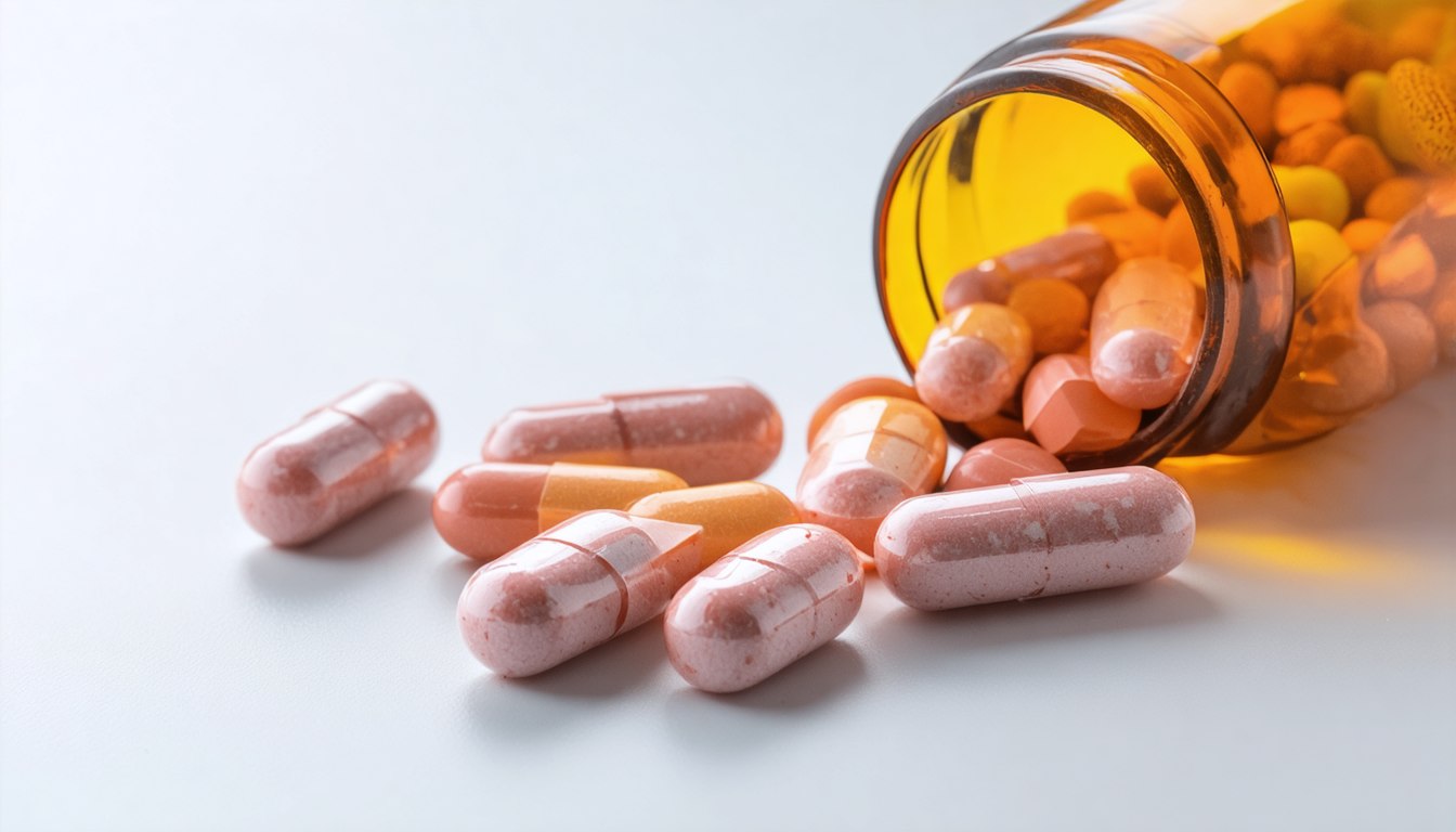 Blister packs of prescription erectile dysfunction pills and a glass of water on a bedside table